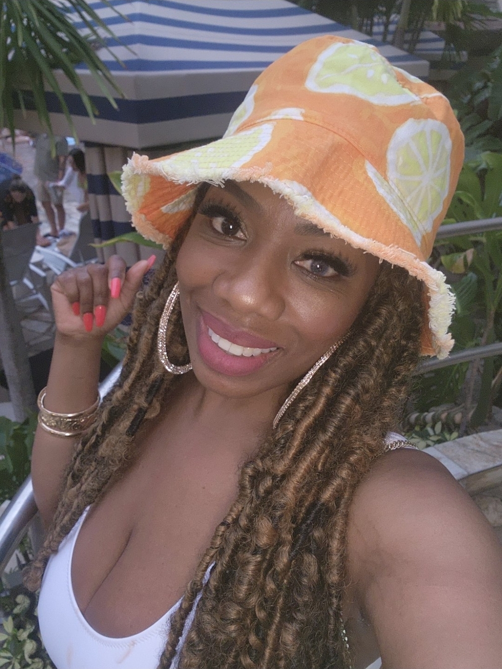 Zara Orange Citrus Print Frayed-Edge Bucket Hat
